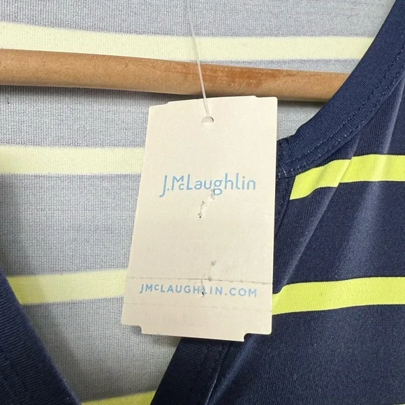 NWT J. McLaughlin Lynn Stripe 3/4 Sleeve Henley Shirt Dress in Navy Yellow Small